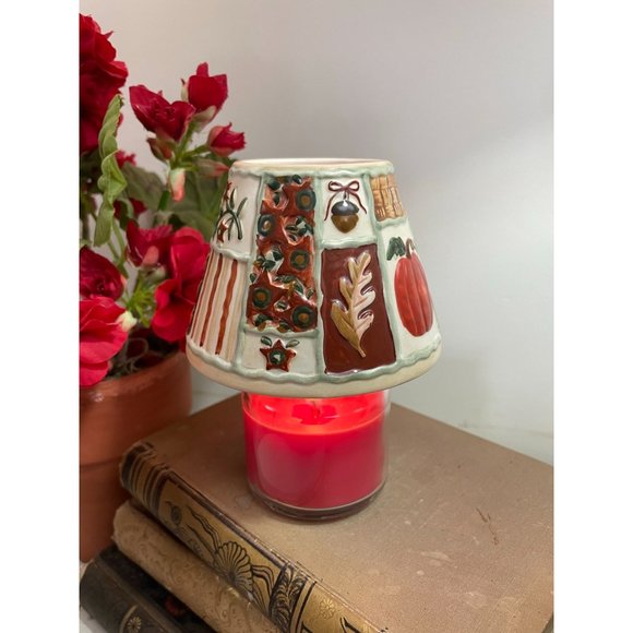 Yankee Candle Small Ceramic Candle Shade Autumn Fall Pumpkin Acorns Leaves - Picture 4 of 10